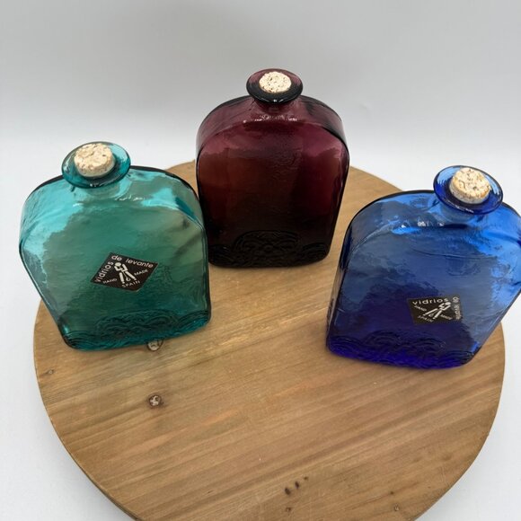 VTG set of 3 Vidrios de levante Cobalt Blue Turquoise purple Embossed Recycled - Picture 5 of 12